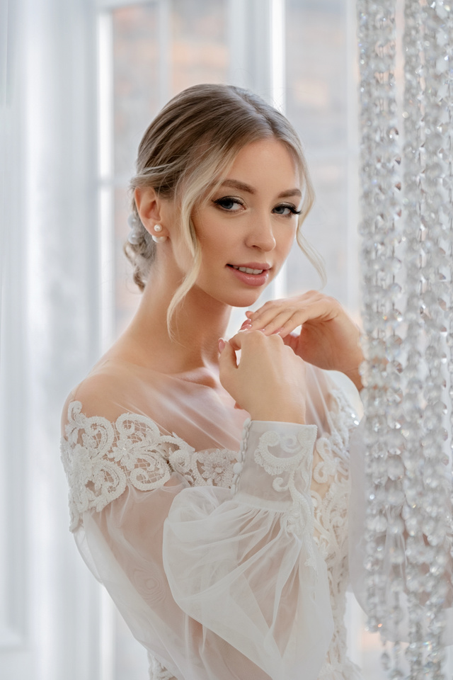 A Beautiful Bride in White Wedding Dress